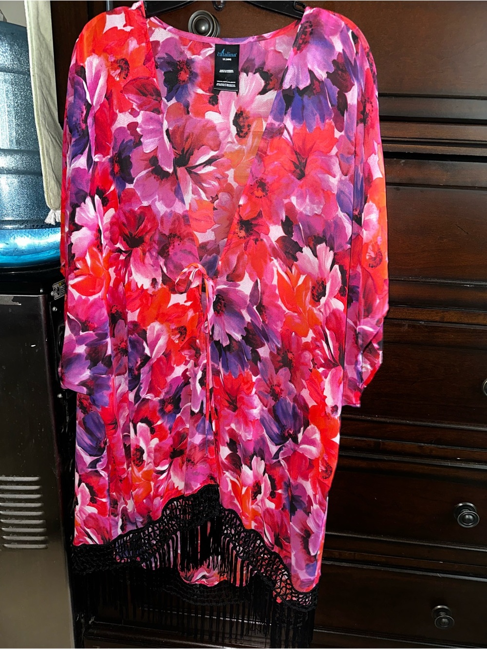 Catalina red purple floral swimsuit coverup plus size 1X